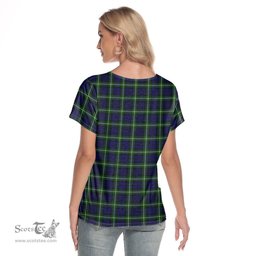 ScotsTee Shop Scottish Lamont Modern Clan Crest Tartan Womens V Neck T Shirt