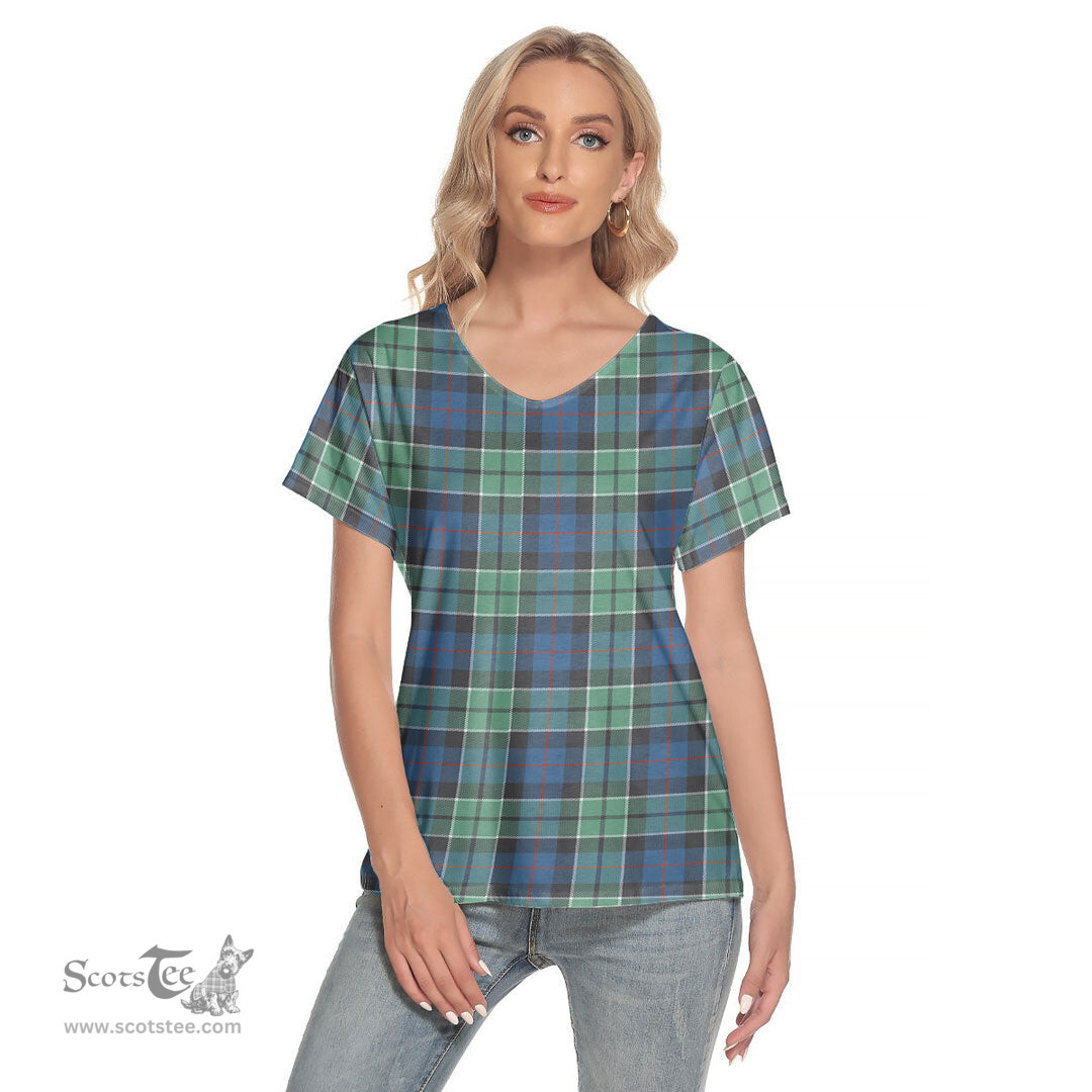 ScotsTee Shop Scottish Leslie Hunting Ancient Clan Tartan Womens V Neck T Shirt