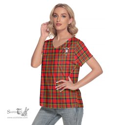 ScotsTee Shop Scottish Hepburn Clan Crest Tartan Womens V Neck T Shirt