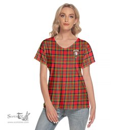 ScotsTee Shop Scottish Hepburn Clan Crest Tartan Womens V Neck T Shirt