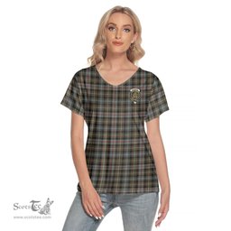 ScotsTee Shop Scottish MacKenzie Weathered Clan Crest Tartan Womens V Neck T Shirt