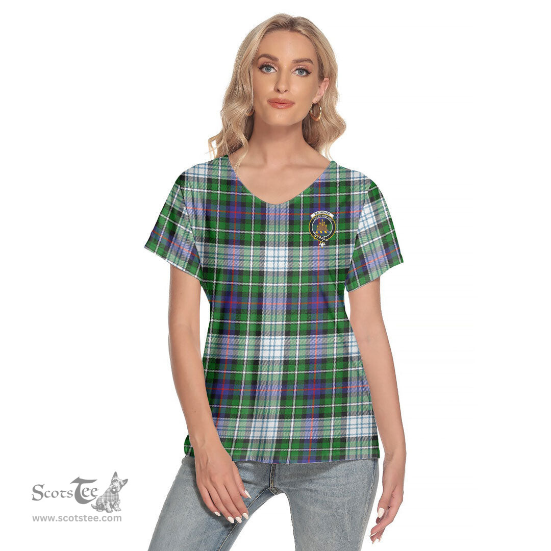ScotsTee Shop Scottish MacKenzie Dress Modern Clan Crest Tartan Womens V Neck T Shirt