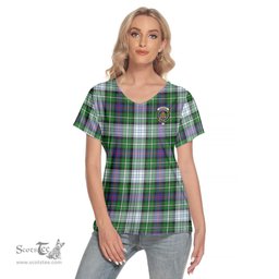 ScotsTee Shop Scottish MacKenzie Dress Modern Clan Crest Tartan Womens V Neck T Shirt