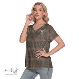 ScotsTee Shop Scottish Kennedy Weathered Clan Crest Tartan Womens V Neck T Shirt