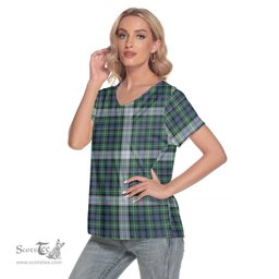 ScotsTee Shop Scottish MacKenzie Dress Ancient Clan Tartan Womens V Neck T Shirt