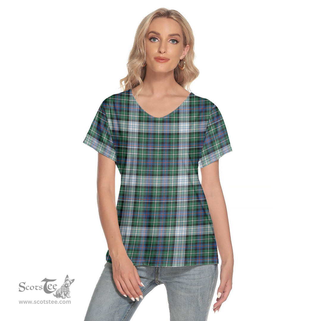 ScotsTee Shop Scottish MacKenzie Dress Ancient Clan Tartan Womens V Neck T Shirt