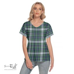 ScotsTee Shop Scottish MacKenzie Dress Ancient Clan Tartan Womens V Neck T Shirt