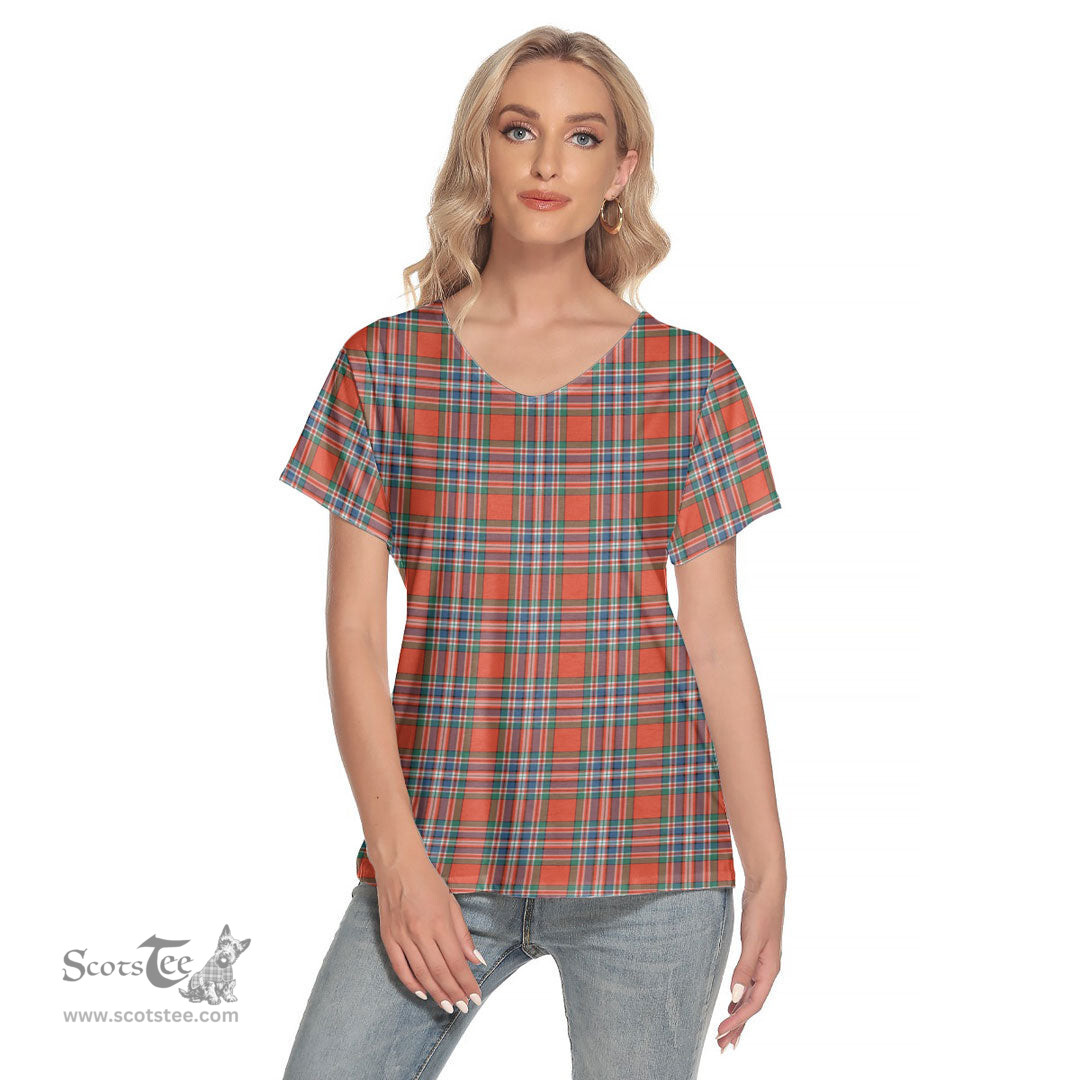 ScotsTee Shop Scottish MacFarlane Ancient Clan Tartan Womens V Neck T Shirt