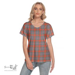 ScotsTee Shop Scottish MacFarlane Ancient Clan Tartan Womens V Neck T Shirt