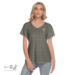 ScotsTee Shop Scottish Haig Check Clan Crest Tartan Womens V Neck T Shirt