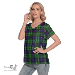 ScotsTee Shop Scottish Leslie Hunting Clan Tartan Womens V Neck T Shirt