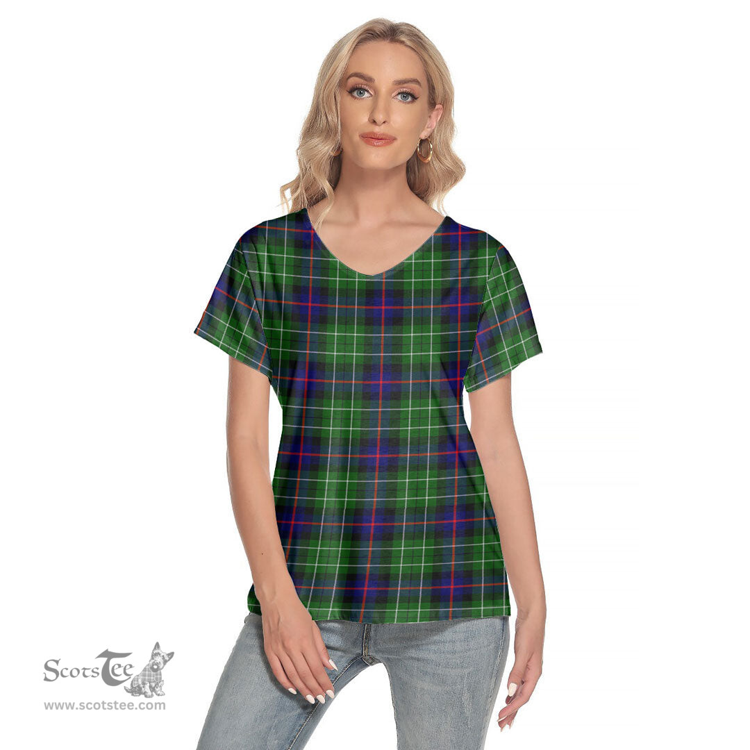 ScotsTee Shop Scottish Leslie Hunting Clan Tartan Womens V Neck T Shirt