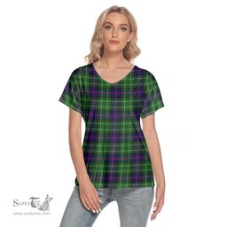 ScotsTee Shop Scottish Leslie Hunting Clan Tartan Womens V Neck T Shirt