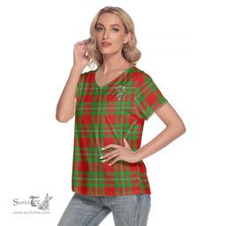 ScotsTee Shop Scottish MacGregor Modern Clan Crest Tartan Womens V Neck T Shirt