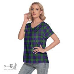 ScotsTee Shop Scottish MacKinlay Modern Clan Tartan Womens V Neck T Shirt