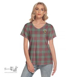 ScotsTee Shop Scottish MacGregor Hunting Ancient Clan Crest Tartan Womens V Neck T Shirt