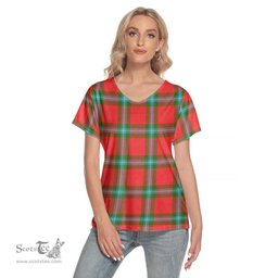 ScotsTee Shop Scottish MacLaine of Loch Buie Clan Tartan Womens V Neck T Shirt