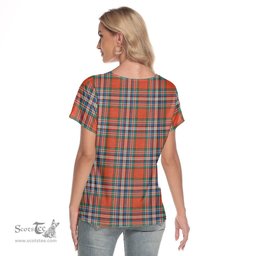 ScotsTee Shop Scottish MacFarlane Ancient Clan Crest Tartan Womens V Neck T Shirt