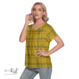 ScotsTee Shop Scottish Houston Clan Tartan Womens V Neck T Shirt