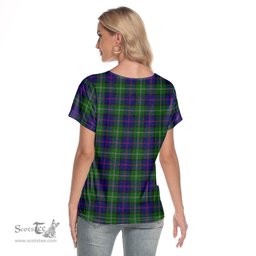 ScotsTee Shop Scottish MacThomas Modern Clan Tartan Womens V Neck T Shirt