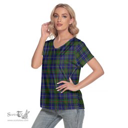 ScotsTee Shop Scottish MacLeod of Harris Modern Clan Tartan Womens V Neck T Shirt