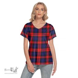 ScotsTee Shop Scottish MacLachlan Modern Clan Tartan Womens V Neck T Shirt