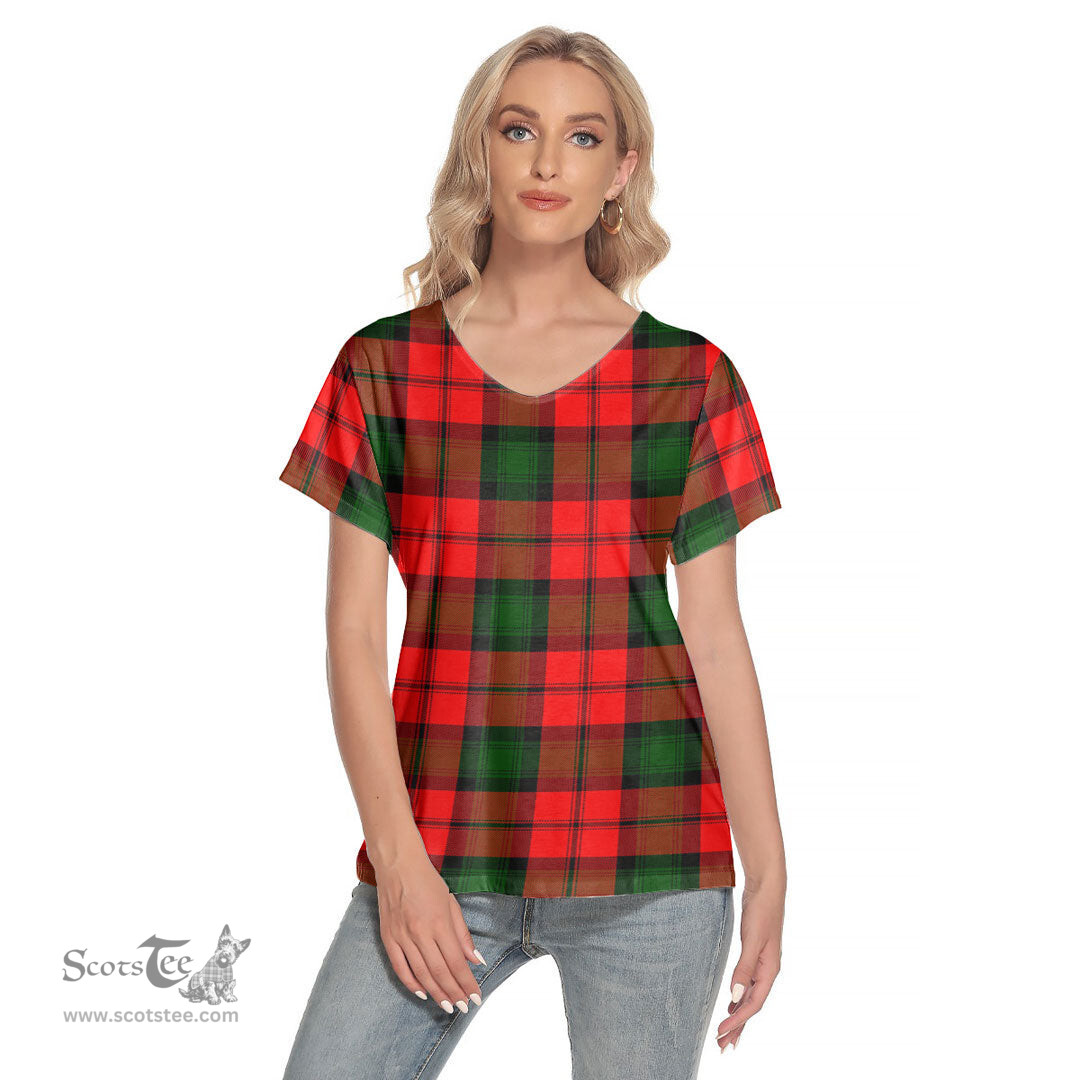 ScotsTee Shop Scottish Kerr Modern Clan Tartan Womens V Neck T Shirt
