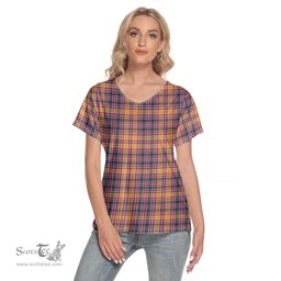 ScotsTee Shop Scottish Jacobite Clan Tartan Womens V Neck T Shirt