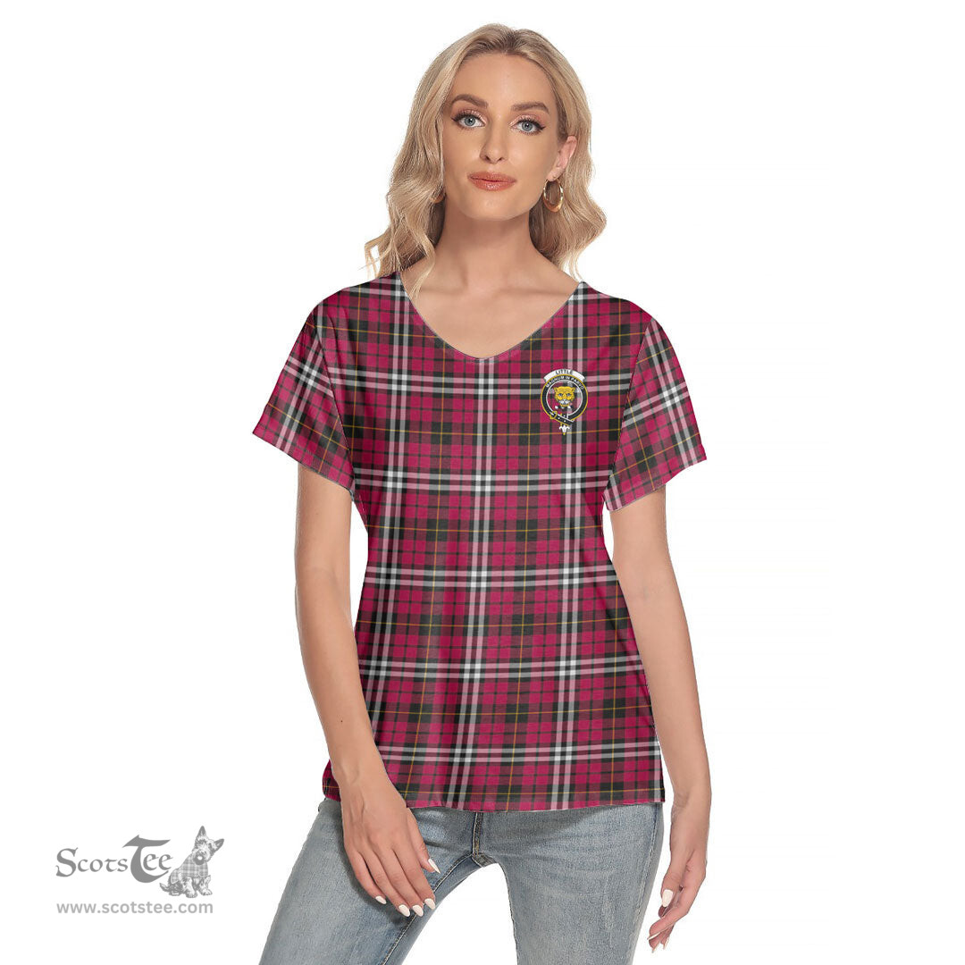 ScotsTee Shop Scottish Little Clan Crest Tartan Womens V Neck T Shirt
