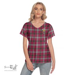 ScotsTee Shop Scottish Little Clan Crest Tartan Womens V Neck T Shirt