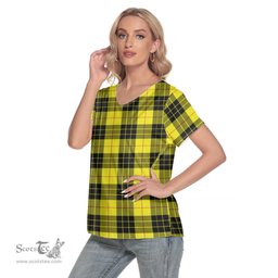 ScotsTee Shop Scottish MacLeod of Lewis Modern Clan Tartan Womens V Neck T Shirt