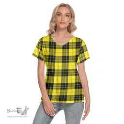 ScotsTee Shop Scottish MacLeod of Lewis Modern Clan Tartan Womens V Neck T Shirt