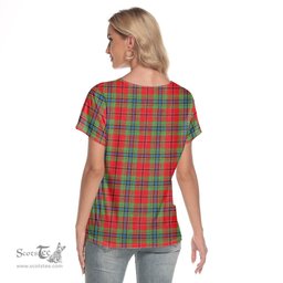 ScotsTee Shop Scottish MacLean of Duart Modern Clan Tartan Womens V Neck T Shirt