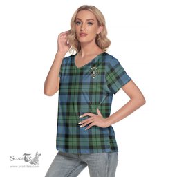 ScotsTee Shop Scottish MacKay Ancient Clan Crest Tartan Womens V Neck T Shirt