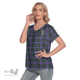 ScotsTee Shop Scottish Hunter Modern Clan Crest Tartan Womens V Neck T Shirt