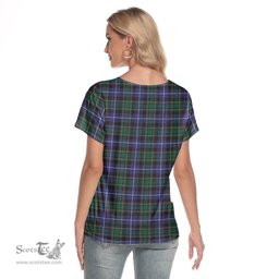 ScotsTee Shop Scottish MacRae Hunting Modern Clan Tartan Womens V Neck T Shirt