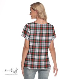 ScotsTee Shop Scottish MacDuff Dress Modern Clan Tartan Womens V Neck T Shirt