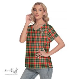 ScotsTee Shop Scottish MacLachlan Hunting Modern Clan Crest Tartan Womens V Neck T Shirt
