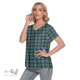 ScotsTee Shop Scottish Malcolm Ancient Clan Tartan Womens V Neck T Shirt