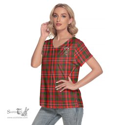 ScotsTee Shop Scottish MacKinnon Modern Clan Crest Tartan Womens V Neck T Shirt