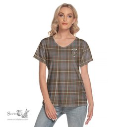 ScotsTee Shop Scottish MacIntyre Hunting Weathered Clan Crest Tartan Womens V Neck T Shirt