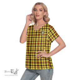 ScotsTee Shop Scottish Jardine Clan Crest Tartan Womens V Neck T Shirt