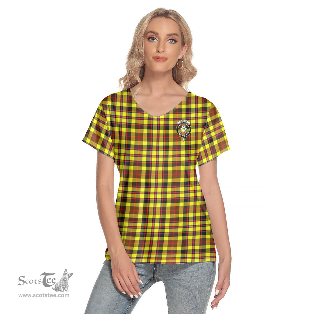 ScotsTee Shop Scottish Jardine Clan Crest Tartan Womens V Neck T Shirt
