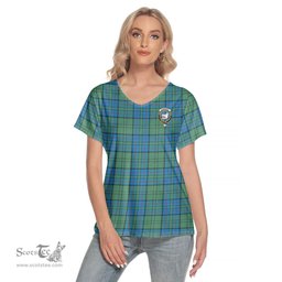 ScotsTee Shop Scottish Lockhart Clan Crest Tartan Womens V Neck T Shirt