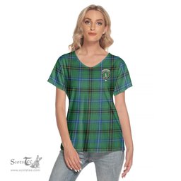 ScotsTee Shop Scottish Henderson Ancient Clan Crest Tartan Womens V Neck T Shirt