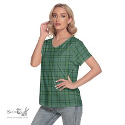 ScotsTee Shop Scottish Ross Hunting Ancient Clan Tartan Womens V Neck T Shirt