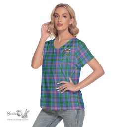 ScotsTee Shop Scottish Ralston Clan Crest Tartan Womens V Neck T Shirt