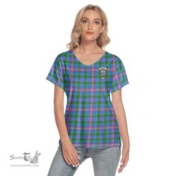 ScotsTee Shop Scottish Ralston Clan Crest Tartan Womens V Neck T Shirt