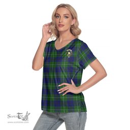 ScotsTee Shop Scottish Oliphant Modern Clan Crest Tartan Womens V Neck T Shirt
