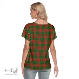 ScotsTee Shop Scottish Menzies Green Modern Clan Crest Tartan Womens V Neck T Shirt